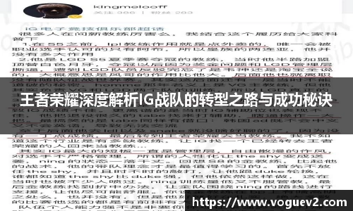 王者荣耀深度解析IG战队的转型之路与成功秘诀