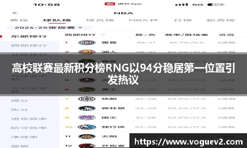 高校联赛最新积分榜RNG以94分稳居第一位置引发热议